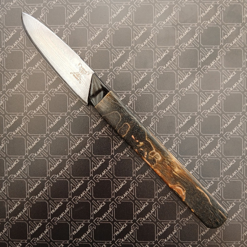 [Vendu] Acier VG10 Manche en corne et bois d'érable stabilisé Noir & Feu - Couteau de luxe lisse KAKLAR