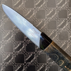 [Vendu] Acier VG10 Manche en corne et bois d'érable stabilisé Noir & Feu - Couteau de luxe lisse KAKLAR