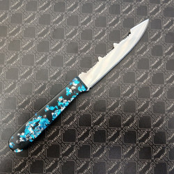 Manche feuilles d'argent bleues- Couteau Prestige lisse KAKLAR