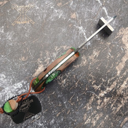 Manche en loupe de cade et nid d'abeille vert-036- Couteau fer de lance KAKLAR -