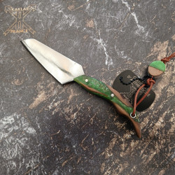 Manche en loupe de cade et nid d'abeille vert-036- Couteau fer de lance KAKLAR -