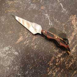 [vendu] Manche Arlequin en bois précieux -038- Couteau fer de lance KAKLAR