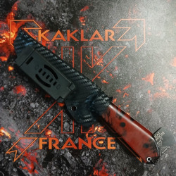 Manche en résine rouge et noir étui en Kydex carbone et clip de ceinture 033-Couteau Tactique de combat KAKLAR