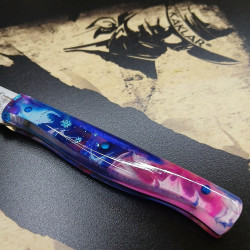 [Vendu] Résine - Bleu et rose  - Couteaux de luxe à crans KAKLAR